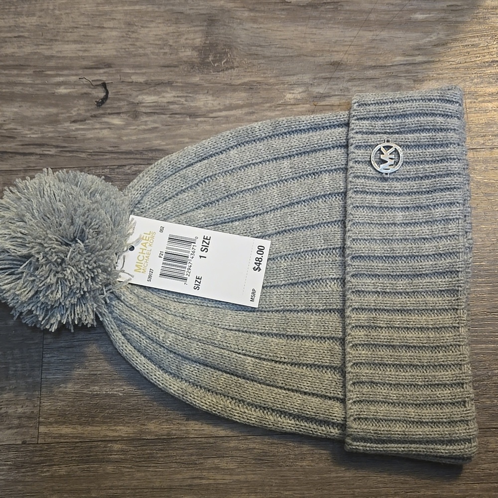 Michael Kors Light Gray Pom-Pom Beanie